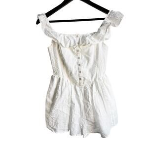 Aerie White Romper XS Off Shoulder Ruffle Button Front Summer NWT